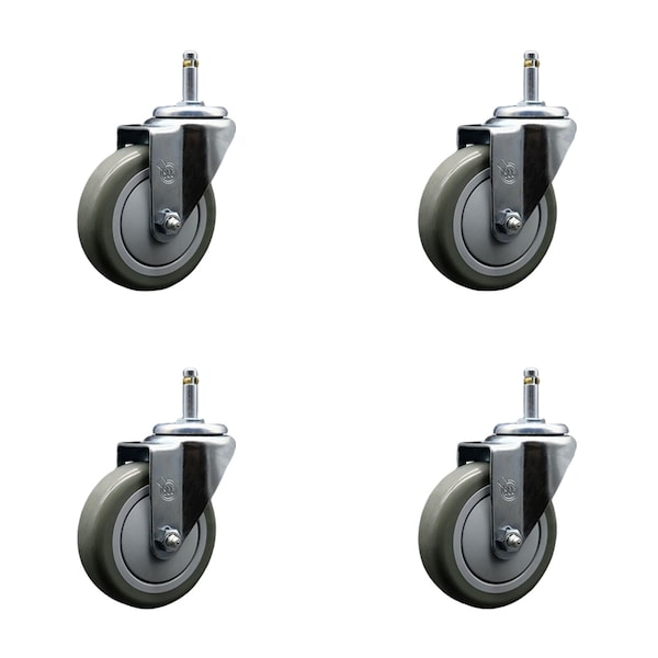 4'' Gray Polyurethane Wheel Swivel 7/16'' Grip Ring Stem Caster Set, 4PK